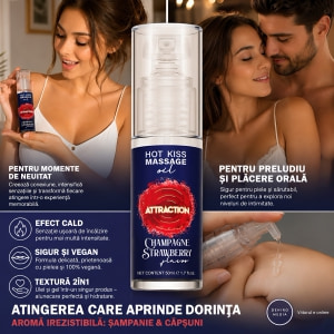 Attraction Ulei Masaj Sărutabil Șampanie și Căpșuni 50 ml
