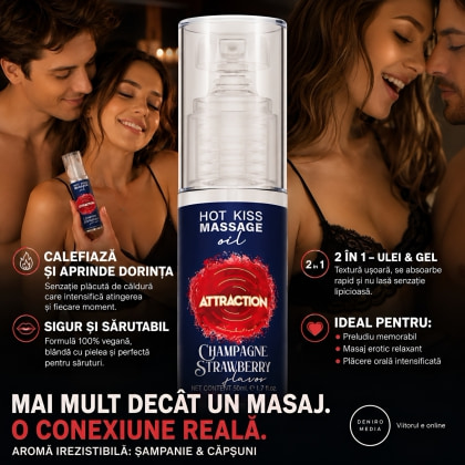 Attraction Ulei Masaj Sărutabil Șampanie și Căpșuni 50 ml