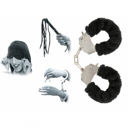 Pachet Set Limited Edition Lovers Fantasy Negru + Cătușe Furry Fun Cuffs Negru