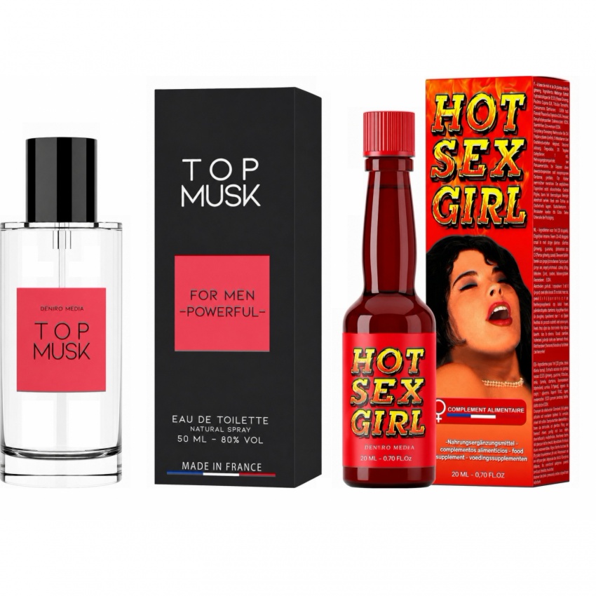 Pachet Afrodisiac Hot Sex Girl 20ml + Parfum Feromoni Top Musk 75ml