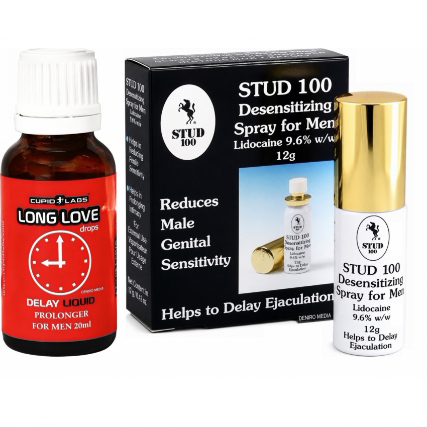 Pachet Spray Stud 100 Original + Picături Ejaculare Precoce Long Love 20ml