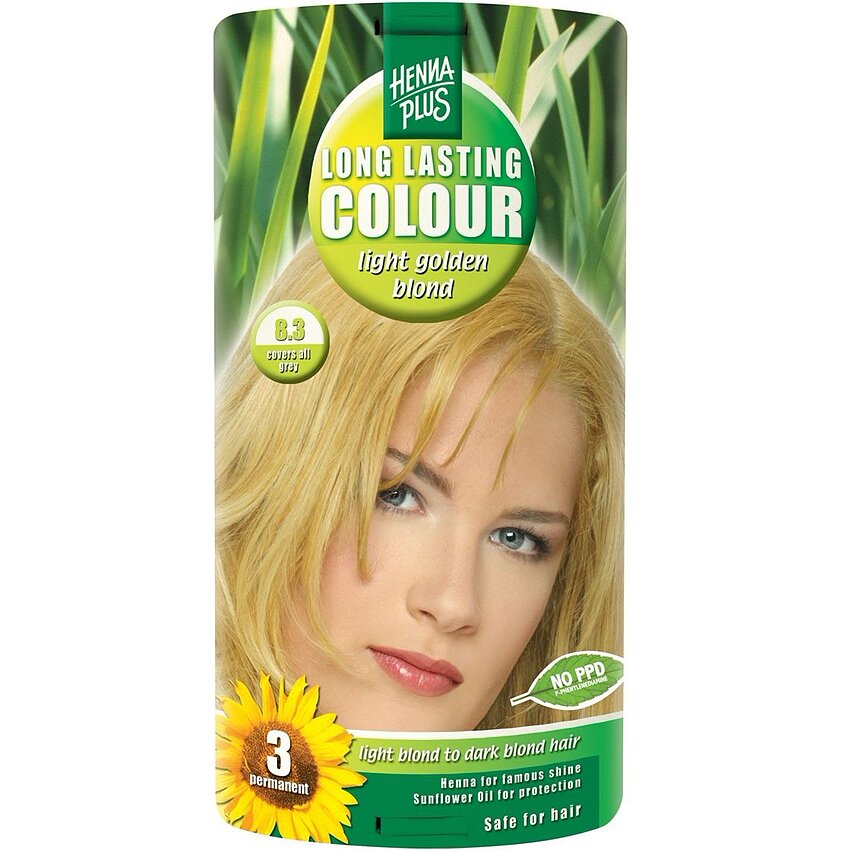 Vopsea păr, Long Lasting Colour, 8.3 Light Golden Blond, Hennaplus